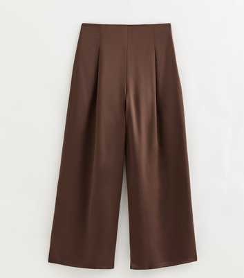 Petite Dark Brown Satin Wide Leg Trousers