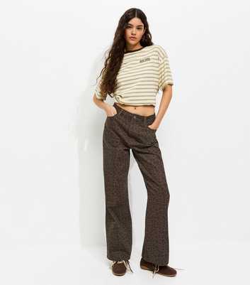 Brown Leopard Print Wide Leg Jeans
