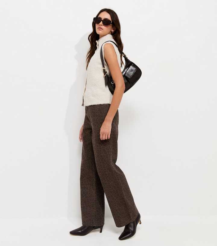 Brown Leopard Print Wide Leg Jeans