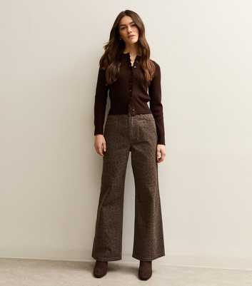 Petite Brown Leopard Print Wide Leg Jeans