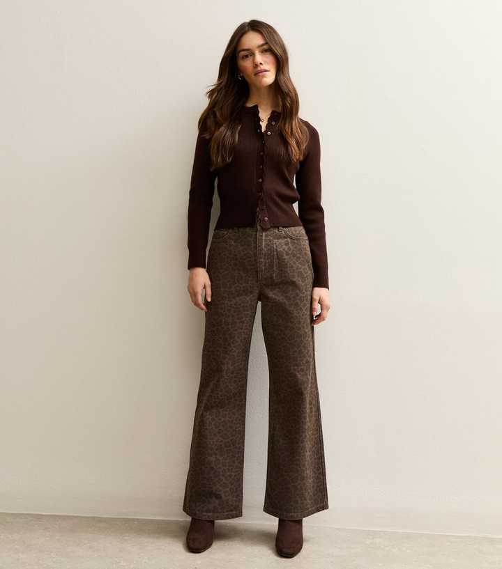 Petite Brown Leopard Print Wide Leg Jeans