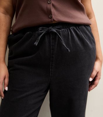 Curves Black Drawstring Waist Pull On Wide Leg Jeans | New Look Curves Black Drawstring Waist Pull On Wide Leg Jeans | New Look
