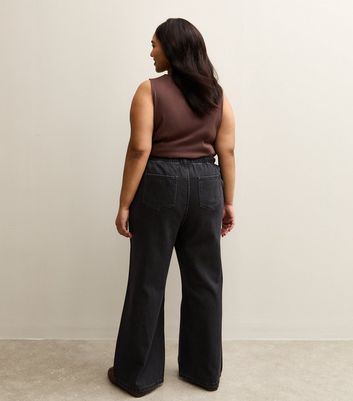 PASSIONE新品✨Curve switching drawst waist Curves Black Drawstring Waist Pull On Wide Leg Jeans | New Look