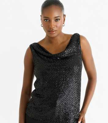 Gini London Black Cowl Neck Sequin Top