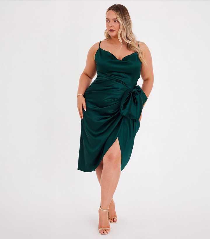 green emerald velvet dress CIDER Mesh Cowl Neck Ruched Split Midi Dress: Green, XXS at Amazon Women's  Clothing store