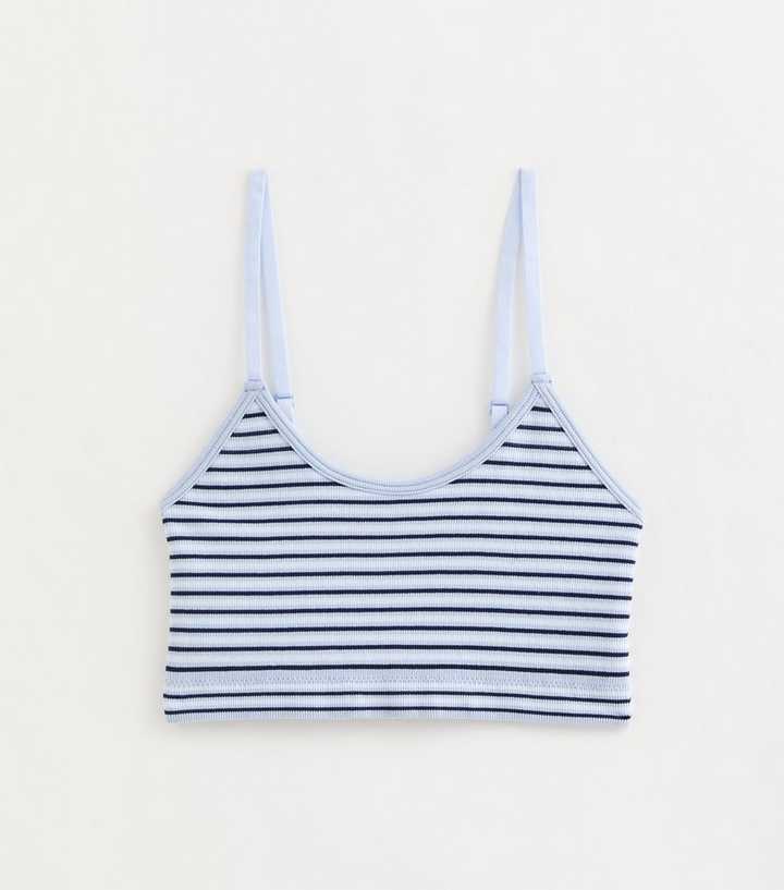 Girls Light Blue Striped Ribbed Seamless Bralette