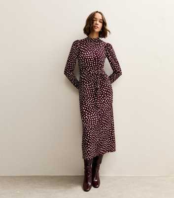 Dark Red Spotty High Neck Midi Dress