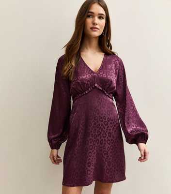 Dark Purple Satin Long Sleeve Mini Dress