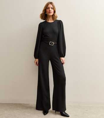 Black Belted Wide Leg Jumpsuit