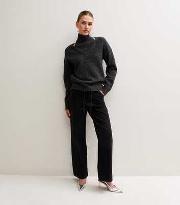 Black Cotton Drawstring Wide Leg Jeans