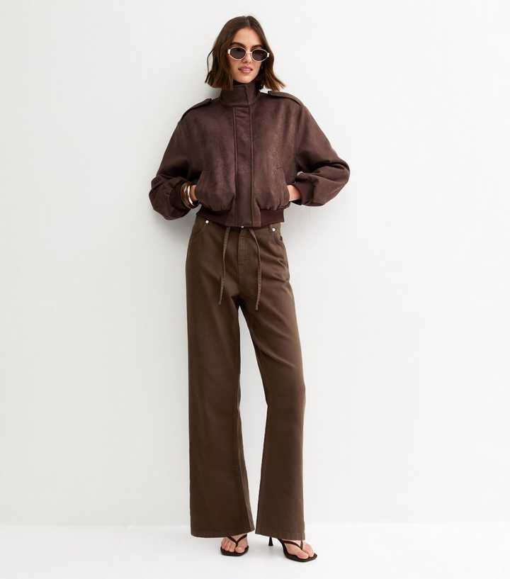 Brown Tie Waist Wide Leg Jeans