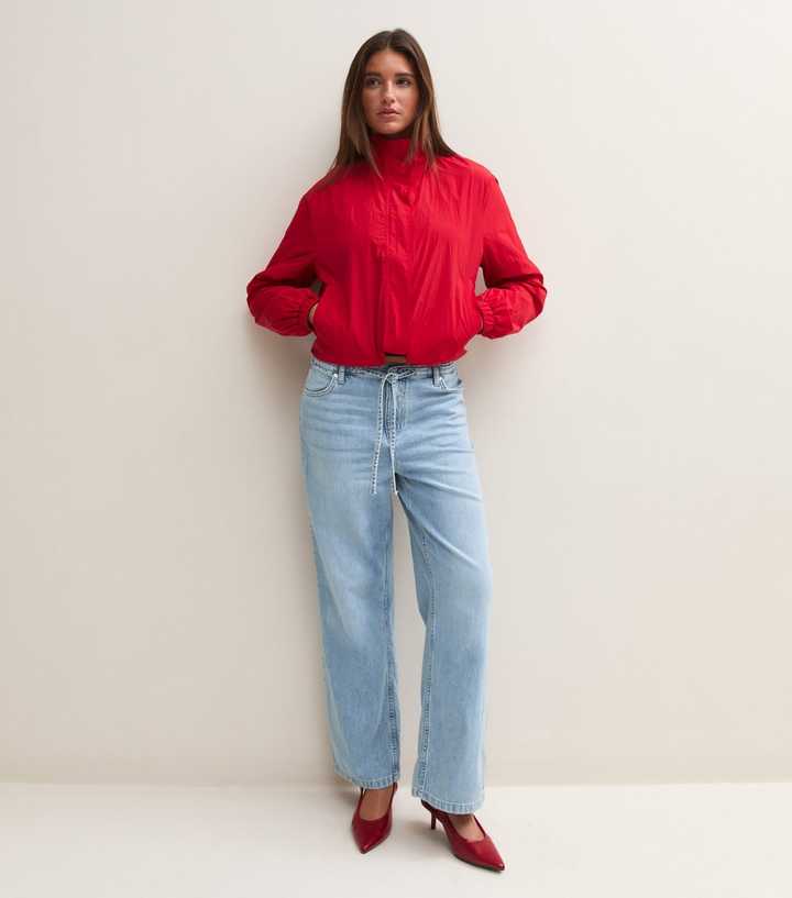 Blue Cotton Drawstring Wide Leg Jeans