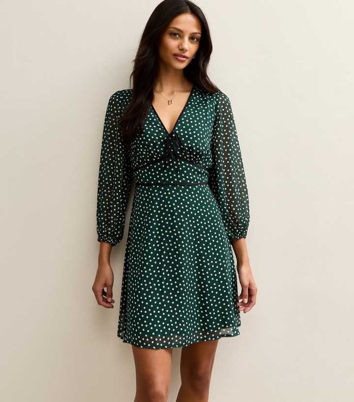 Green Polka Dot Long Sleeve mini Dress