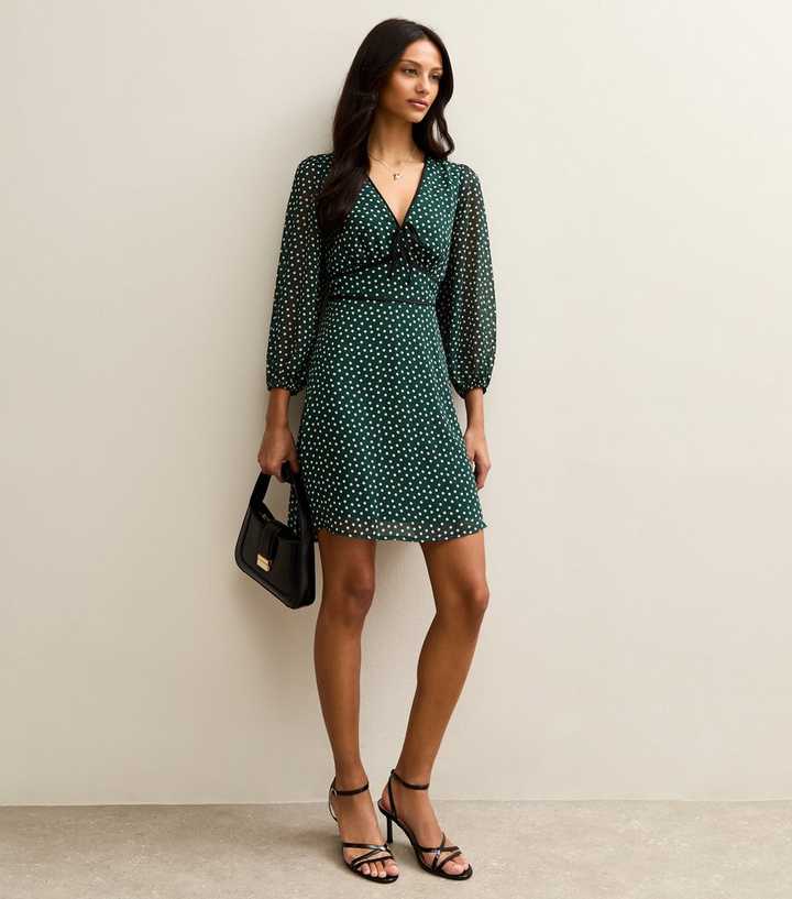 Green Polka Dot Long Sleeve mini Dress