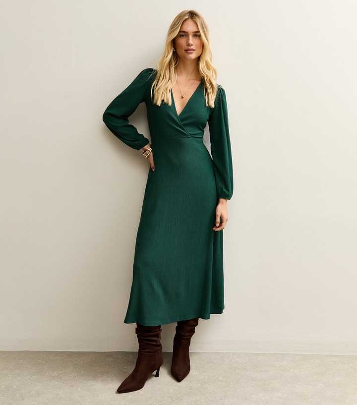 green emerald velvet dress CurveWow Wrap Midi Dress Green Animal – Curvewow main image 1