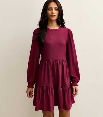 Dark Burgundy Crinkled Tiered Mini Dress