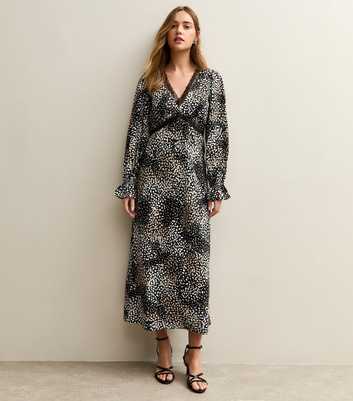Black Spot Pattern Long Sleeve Midi Dress