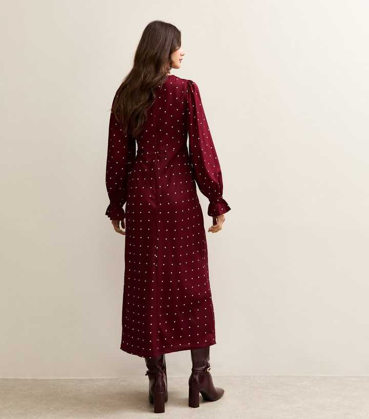 Red Polka Dot Lace Neck Midi Dress | New Look Red Polka Dot Lace Neck Midi Dress | New Look
