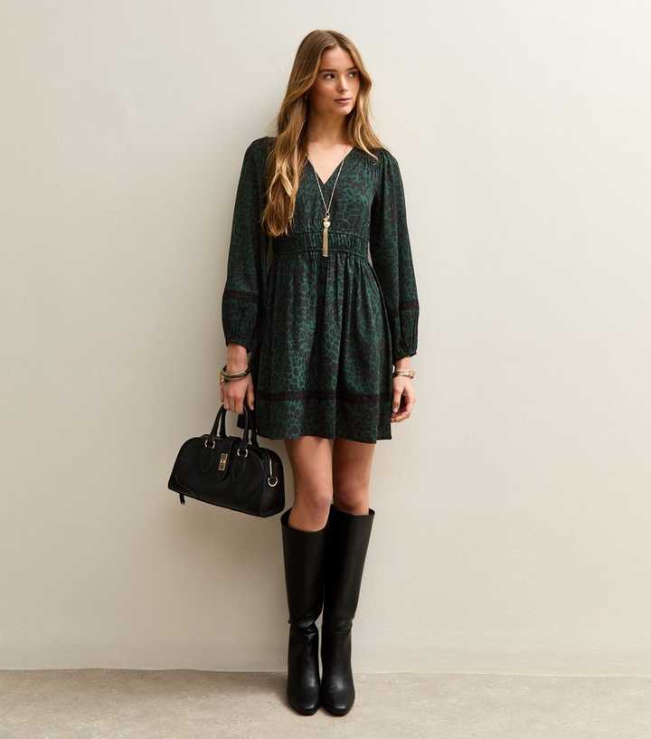 green emerald velvet dress Green Leopard Print High Neck Dress – Ro&Zo main image 1
