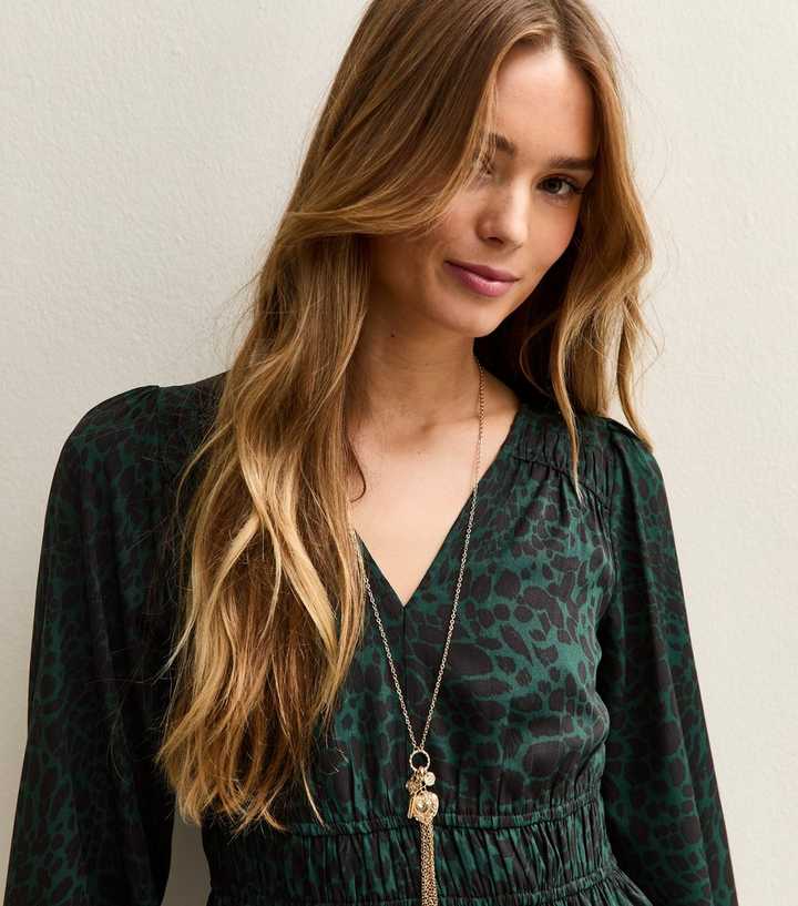 Green Animal Print Long Sleeve Mini Dress | New Look
