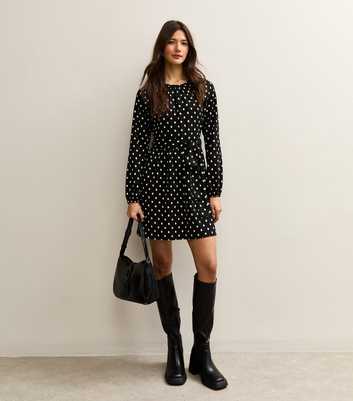 Black Crinkled Jersey Belted Mini Dress