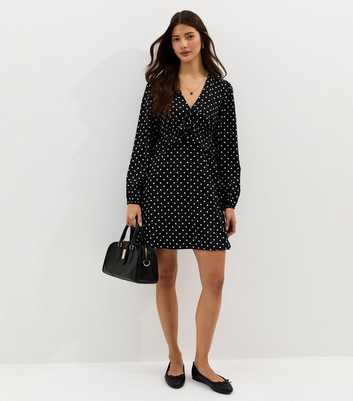 Black Polka Dot Frilly Trim Mini Dress