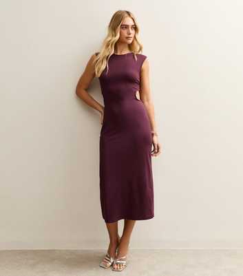 Dark Burgundy Side Cutout Diamante Chain Midi Dress