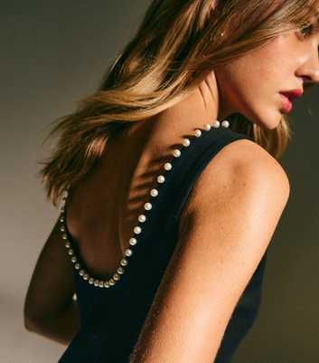 Black Scoop Back Faux Pearl Mini Dress