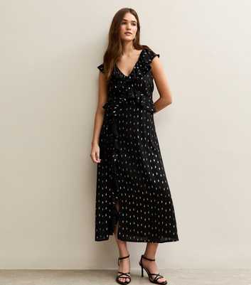 Black Gold Fleck Frill Midi Dress