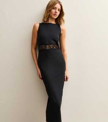 Black Lace Insert Sleeveless Midi Dress
