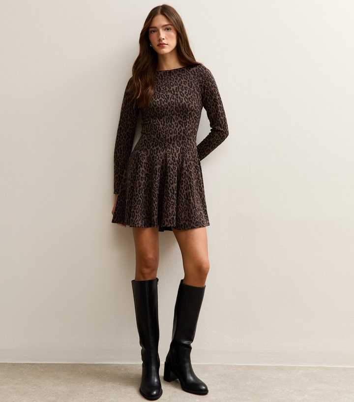 cheap long sleeve mini dress Grey Ribbed Knit Sweater Mini Dress - Women's Dresses main image 1