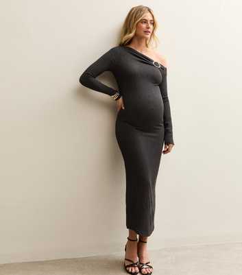 Maternity Black Off Shoulder Midi Dress