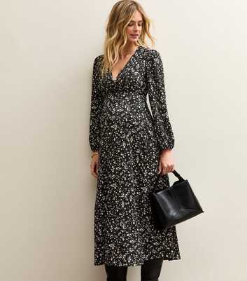 Maternity Black Ditsy Floral Midi Dress