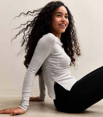 Girls Mid Grey Slash Neck Asymmetric Top