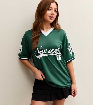 Girls Dark Green New York Logo Football Top