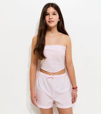 Girls Light Pink Striped Seersucker Shorts