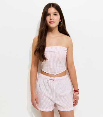 Girls Light Pink Striped Seersucker Shorts