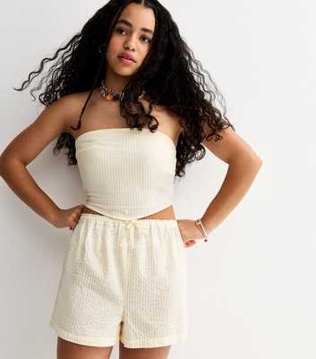 Girls Yellow Striped Seersucker Shorts