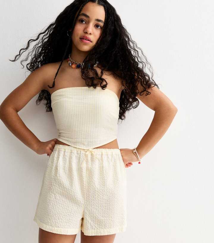 Girls Yellow Striped Seersucker Shorts