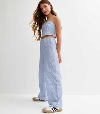 Girls Blue Stripe Seersucker Trousers