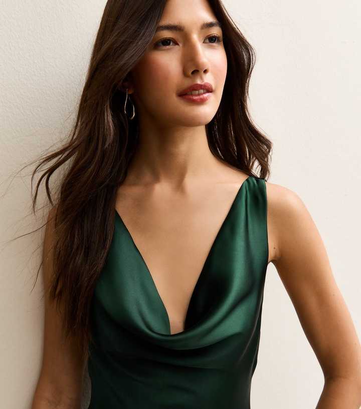 green emerald velvet dress Satin Cowl Neck Aara Gown