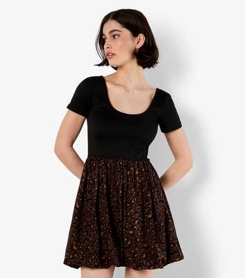 Apricot Brown Leopard Print Jersey Mini Dress