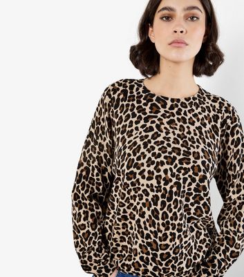 Apricot Brown Leopard Print Fine Knit Jumper New Look