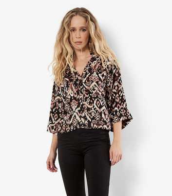 Apricot Black Patterned Boxy Shirt
