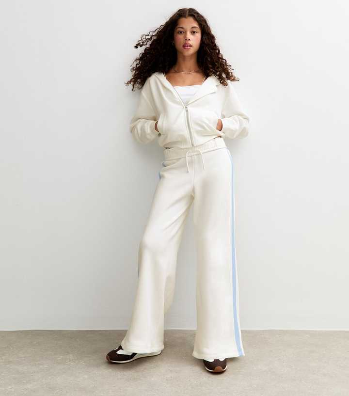 Girls Off White Foldover Waist Super Wide Leg Joggers