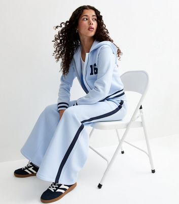Girls Light Blue Fold Over Waistband Super Wide Leg Joggers