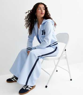 Girls Light Blue Fold Over Waistband Super Wide Leg Joggers