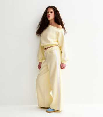 Girls Light Yellow Foldover Waist Super Wide Leg Joggers