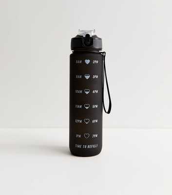 Black Pop Lid Straw 1L Time Marked Water Bottle