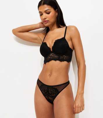 Black Floral Lace Corset Thong